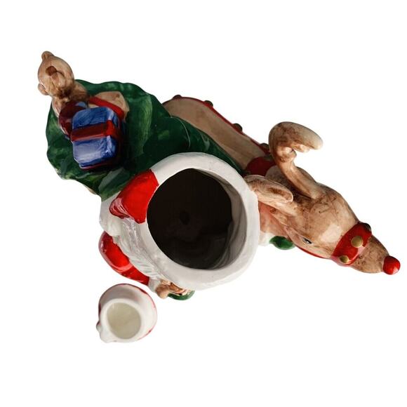 Vintage Teapot Santa Clause Reindeer Christmas Holiday Tea Beverage Dispenser - Picture 11 of 16